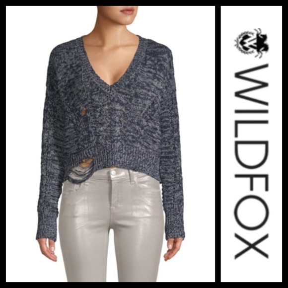 Wildfox Sweaters - Wildfox Distressed Rib-Knit Oxford Nancy Sweater